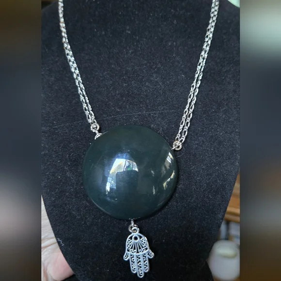 Black porcelain Pendant with Sterling Chain natural pearls obsidian & quartz 18" - Picture 4 of 7
